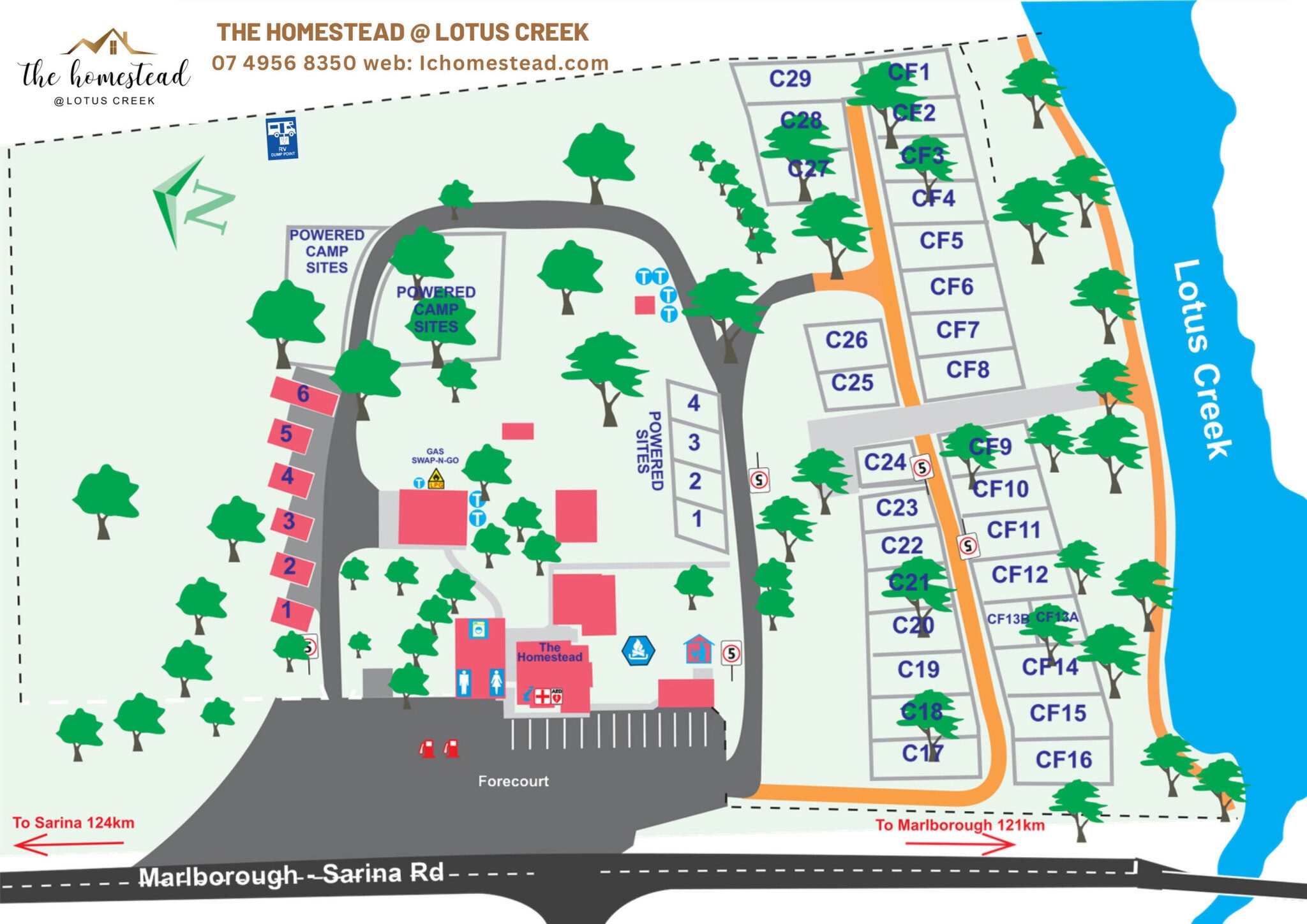 Campsite map The Homestead at Lotus Creel